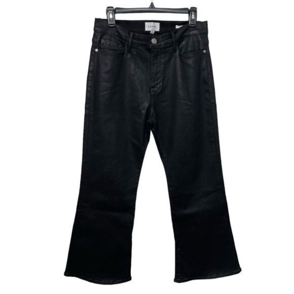 New FRAME Le Crop Flare cropped coated high-rise flared jeans in Black Size 31 - Picture 5 of 15